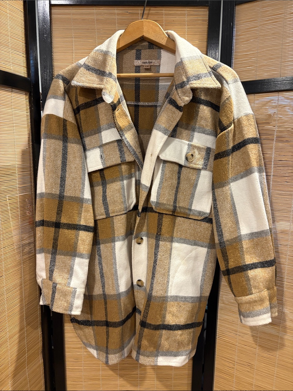 Harlow Plaid Utility Shacket — Cream & Mustard